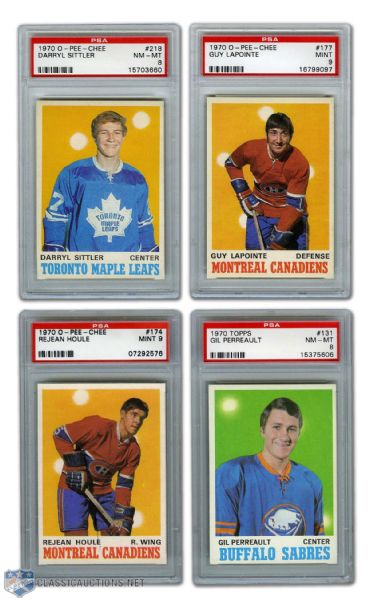 1970-71 O-Pee-Chee #218 Sittler, #177 Lapointe, #174 Houle & 70-71 Topps #131 Perreault PSA-Graded Rookie Cards