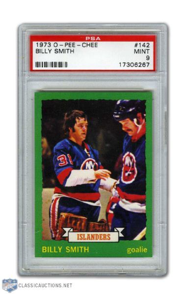 1973-74 O-Pee-Chee #142 HOFer Billy Smith RC - Graded PSA 9