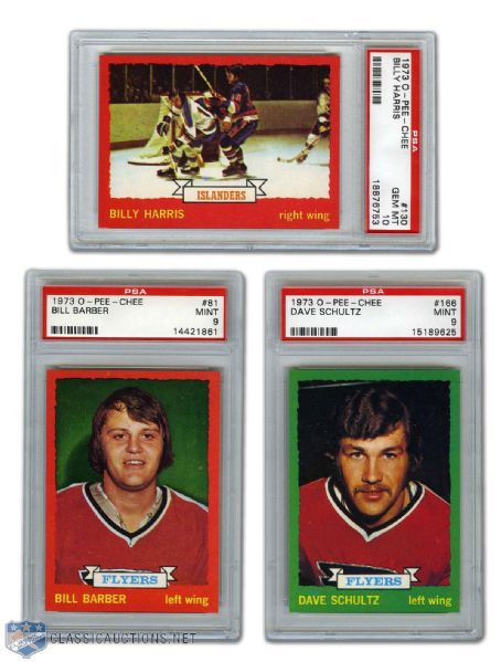1973-74 O-Pee-Chee #81 Barber, #130 Harris & #166 Schultz PSA-Graded Rookie Cards