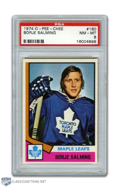 1974-75 O-Pee-Chee #180 HOFer Borje Salming RC - Graded PSA 8