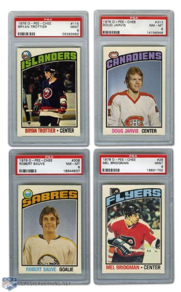 1976-77 O-Pee-Chee PSA-Graded Rookie Cards (4) Including Bryan Trottier