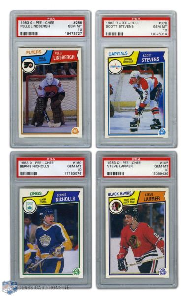 1983-84 O-Pee-Chee PSA-Graded RC Cards (8) with Seven PSA 10 Including Lindbergh & Stevens