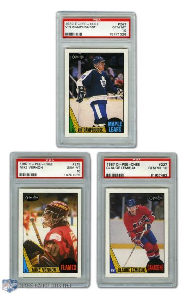 1987-88 O-Pee-Chee / Topps PSA-Graded RC Cards (9) with PSA 10 Damphousse, Vernon & Lemieux