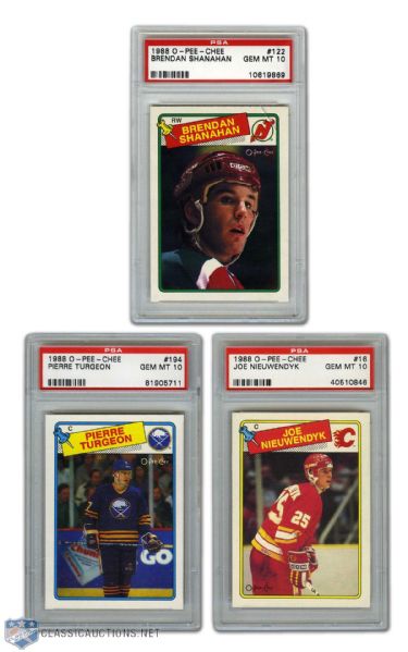 1988-89 O-Pee-Chee PSA-Graded 10 RC Cards of Shanahan, Turgeon and Nieuwendyk