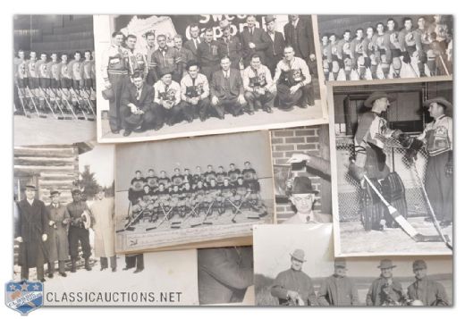 Marty Burkes Photo Collection of 8 with 1935-36 Black Hawks Christmas Card