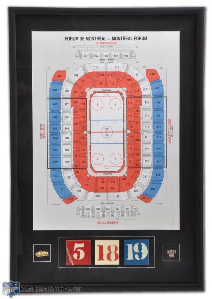 Montreal Forum Framed Seating Chart and "Big Three" Numbers from Forum Seats