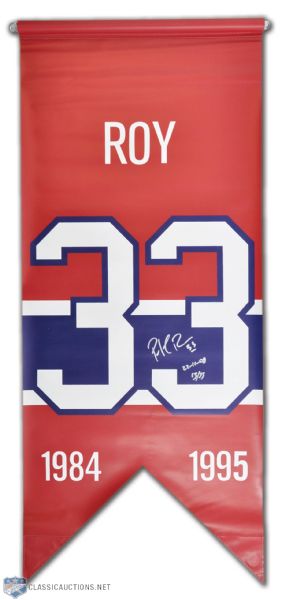 Patrick Roy Signed Montreal Canadiens Jersey Number Retirement Banner (20" x 48")