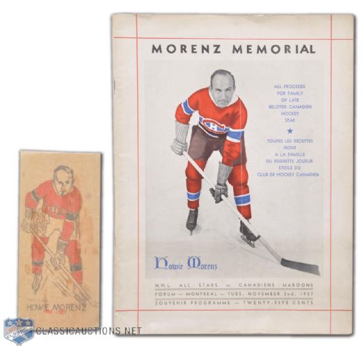 1937 Howie Morenz Memorial Game Program & Iron-On Transfer