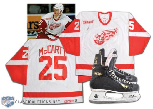 Darren McCartys 1999-2000 Detroit Red Wings Game-Worn Photo-Matched Jersey and Signed Game-Used Skates