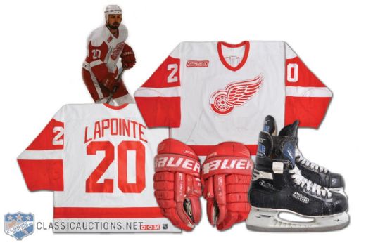 Martin Lapointes 1999-2000 Detroit Red Wings Game-Worn Jersey and Game-Used Skates and Gloves