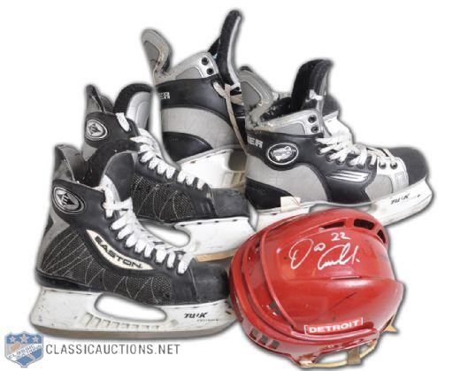 Detroit Red Wings Kozlovs and Robitailles Game-Used Skates & Ciccarellis Signed Game-Used Helmet