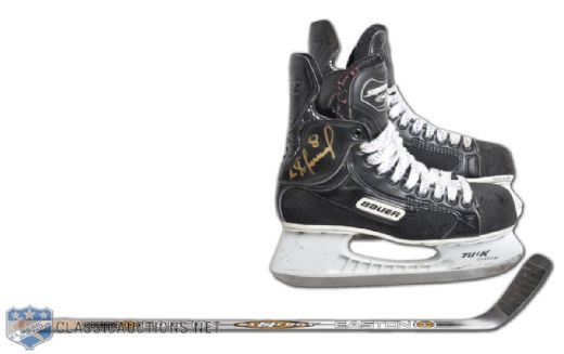 Igor Larionovs Detroit Red Wings Easton Game-Used Stick & Signed Bauer Game-Used Skates