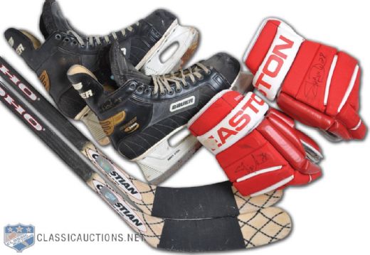 Steve Duchesnes Detroit Red Wings Game-Used Sticks (2) and Signed Game-Used Skates and Gloves