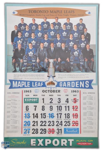 Toronto Maple Leafs 1963-64 Maple Leaf Gardens Calendar Collection of 5