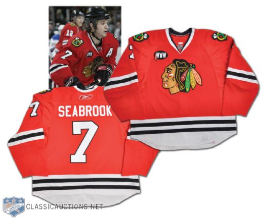 Brent Seabrooks 2007-08 Chicago Black Hawks Game-Worn Jersey with "WWW" Patch - Photo-Matched!