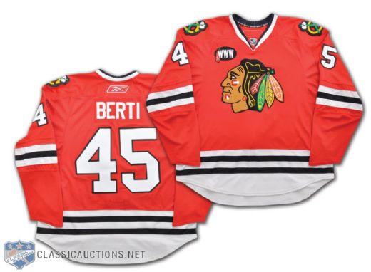 Adam Bertis 2007-08 Chicago Black Hawks Game-Worn Jersey with "WWW" Patch