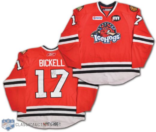 Bryan Bickells 2007-08 AHL Rockford IceHogs Signed Game-Worn Jersey with "WWW" Patch <br>Photo-Matched!