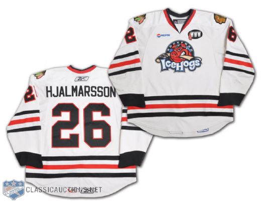 Niklas Hjalmarssons 2007-08 AHL Rockford IceHogs with "WWW" Patch
