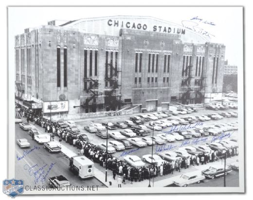 Chicago Stadium Photo Autographed by 10 Former Black Hawks
