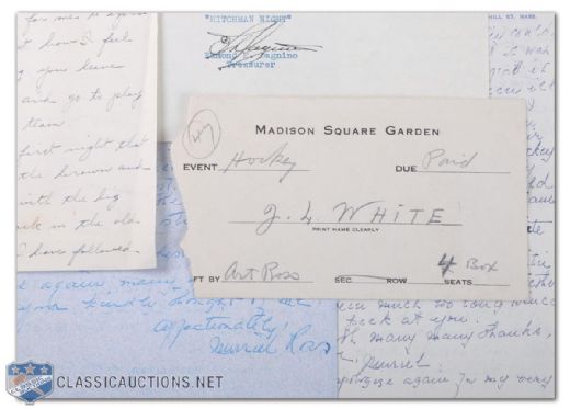 Art Ross Family Document Collection Featuring Muriel Ross Signed Letters (2) With References to Boston Bruins 1940s Don Gallinger Gambling Scandal
