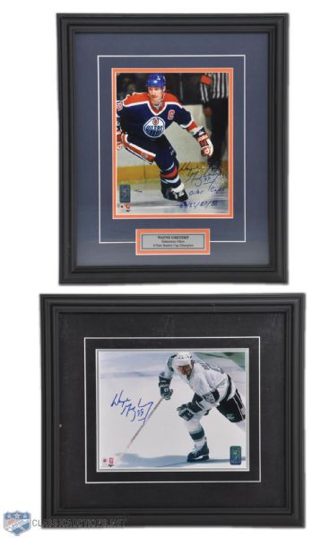 Wayne Gretzky WGA Signed Framed Photo Collection of 2 and Stick Blade Mold