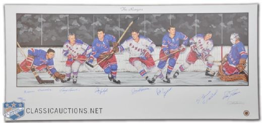 New York Rangers Limited-Edition Lithograph Autographed by 7 HOFers