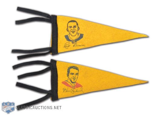 1962-63 York Peanut Butter Iron-On Transfers on Yellow Pennants - Collection of 2