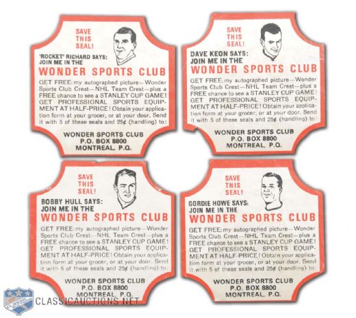 1960-61 Wonder Bread Sports Club Premiums Complete Set of 4