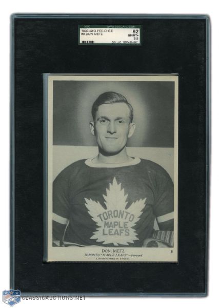 1939-40 O-Pee-Chee #8 Don Metz RC SGC Graded NM/MT+ 8.5 - Highest Graded!