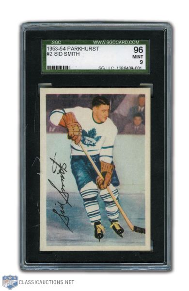 1953-54 Parkhurst #2 Sid Smith SGC Graded Mint 9 - Highest Graded!