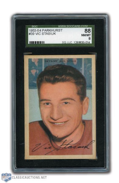 1953-54 Parkhurst #39 Vic Stasiuk SGC Graded NM/MT 8