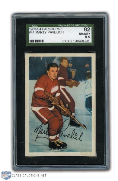 1953-54 Parkhurst #44 Marty Pavelich SGC Graded NM/MT+ 8.5