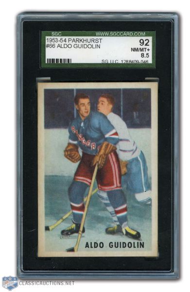 1953-54 Parkhurst #66 Aldo Guidolin RC SGC Graded NM/MT+ 8.5