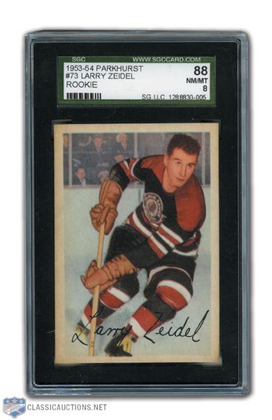 1953-54 Parkhurst #73 Larry Zeidel SGC Graded NM/MT 8