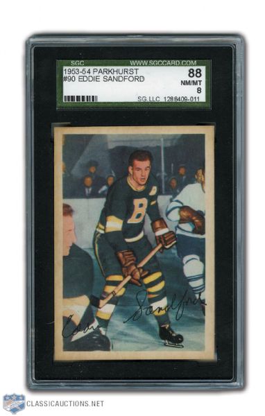 1953-54 Parkhurst #90 Ed Sanford SGC Graded NM/MT 8