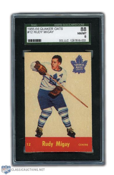 1955-56 Parkhurst Quaker Oats #12 Rudy Migay SGC Graded NM/MT 8 - Highest Graded!