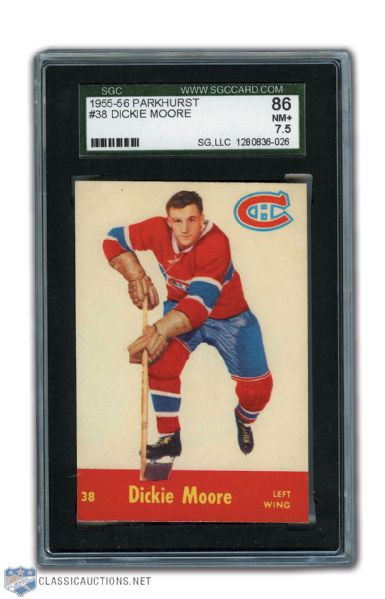 1955-56 Parkhurst #38 HOFer Dickie Moore SGC Graded NM+ 7.5