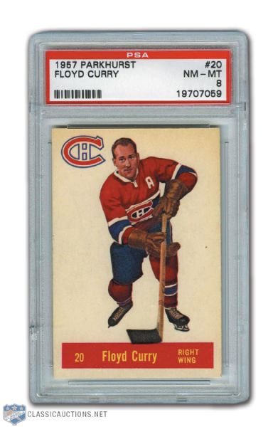 1957-58 Parkhurst #20 Floyd Curry PSA Graded NM-MT 8