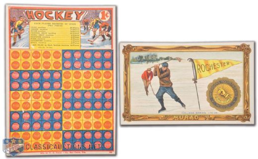 1910-11 Murad Rochester College Hockey Premium & 1940s Hockey Punch Board