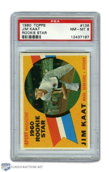 1960 Topps #136 Jim Kaat RC - Graded PSA 8