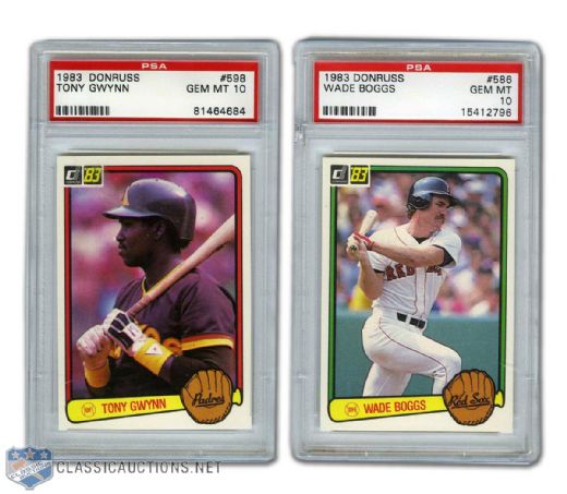 1983 Donruss #598 Tony Gwynn RC & #586 Wade Boggs RC - Both Graded PSA 10 Highest Graded!