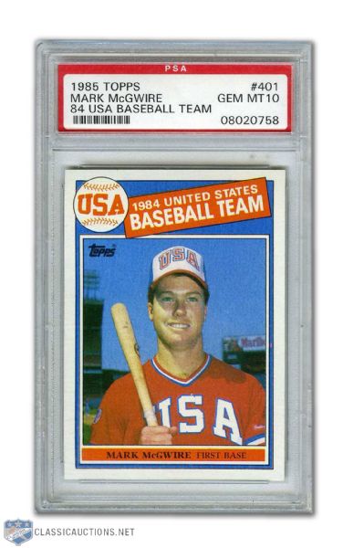 1985 Topps #401 Mark McGwire RC - Graded PSA 10 - Highest Graded!