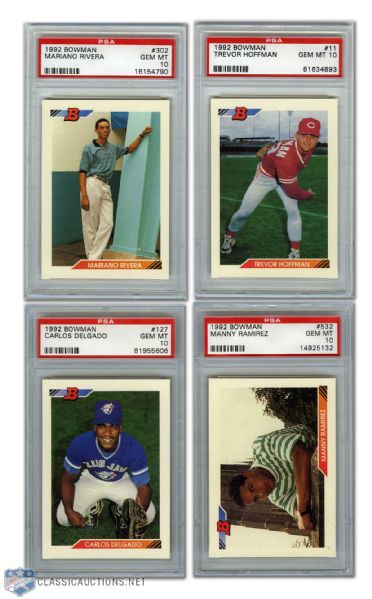 1992 Bowman RCs PSA 10 Graded Cards (4) with Mariano Rivera