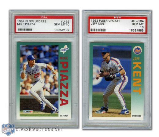 1992 Fleer Update #U-92 Mike Piazza and #U-104 Jeff Kent PSA Graded 10 RC Cards