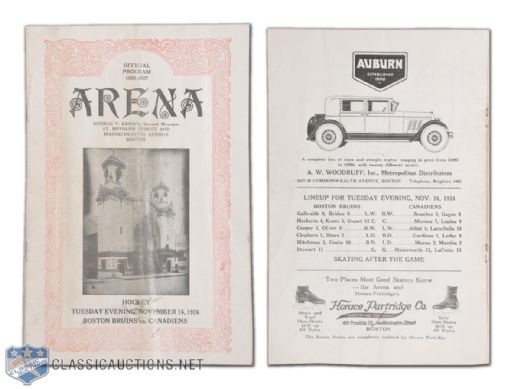 1926 Eddie Shores First NHL Game Program