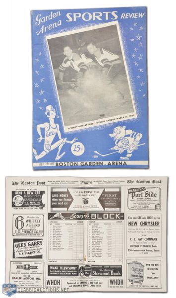 1952 Schmidt - Dumart Night - Kraut Line Re-United Program