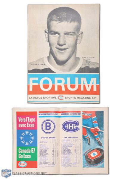 1967 Bobby Orr Rookie Season Program Cover at Montreal