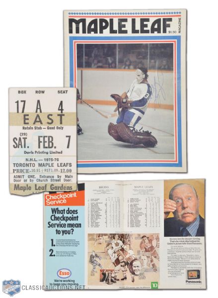 1976 Darryl Sittler Scores 10 Points Program and Ticket Stub