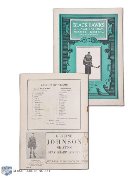 1928-29 Boston Bruins at Chicago Black Hawks Program