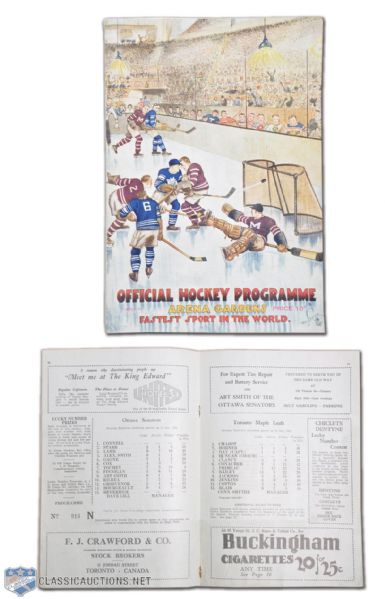1930-31 Ottawa Senators at Toronto Maple Leafs Program